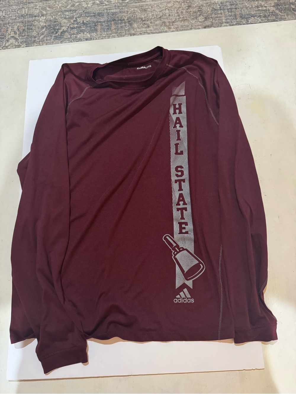 adidas Men's Maroon Long Sleeve 'Hail State' Performance Tee
